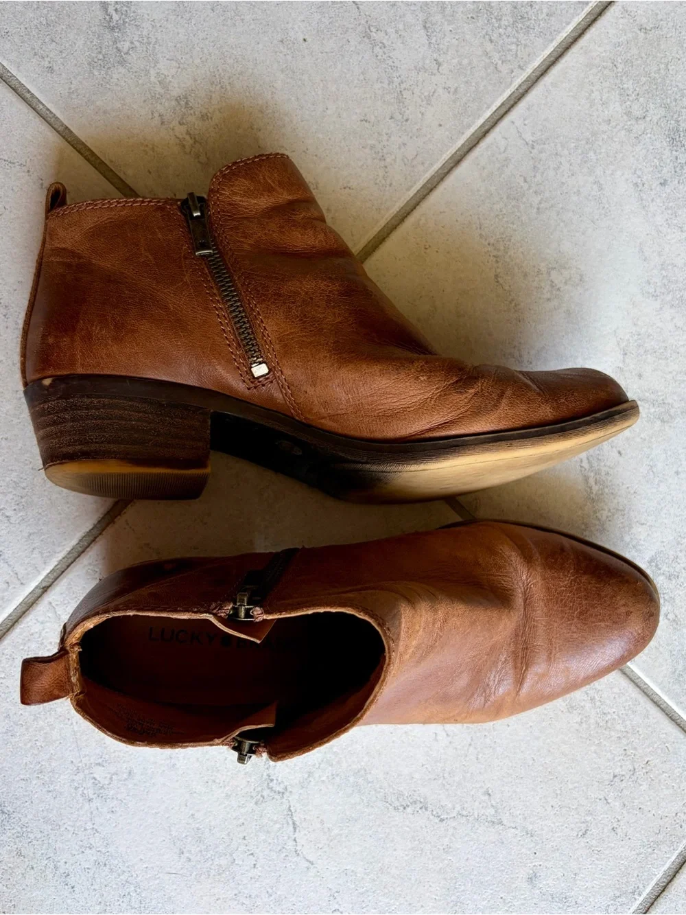 Lucky Brand Brown Distressed Leather Ankle Boots Booties Size 9M / EU 40